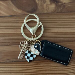 Handmade Gold and Black Keychain Bag Charm with Heart Charms